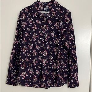 Lands' End Dark Purple Floral No Iron Long Sleeve Shirt